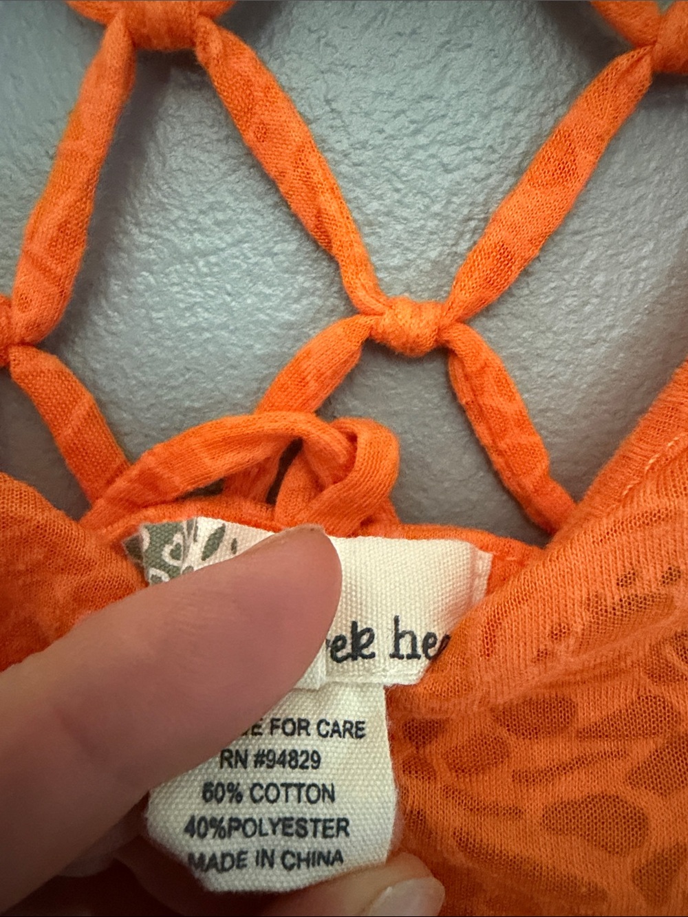 Derek Heart Boho Floral Strappy Lattice Back Sheer Orange Lace Tee S - Picture 8 of 9